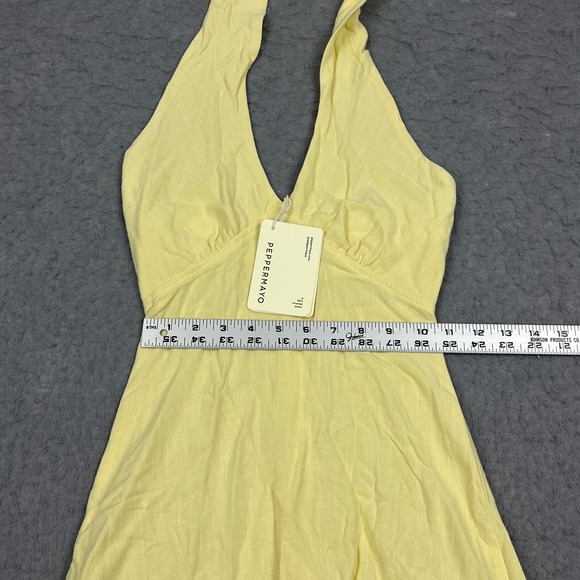 Peppermayo Adrienne Linen Maxi Dress Women's 0 Yellow Lemon Halter Open Back Fun - Picture 3 of 11